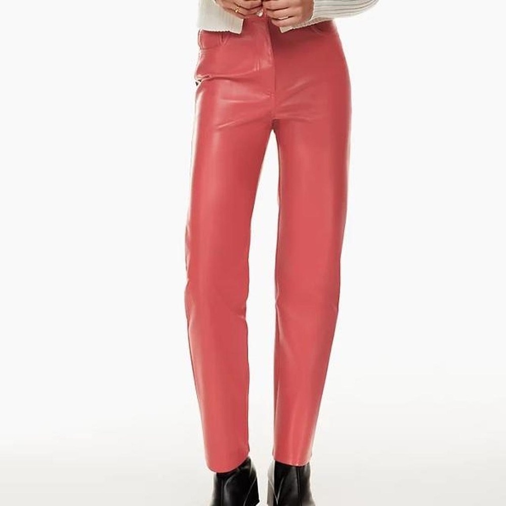 Wilfred Aritzia The Melina Faux Vegan Leather Straight Leg Pants Size 0 Pink - Picture 2 of 10